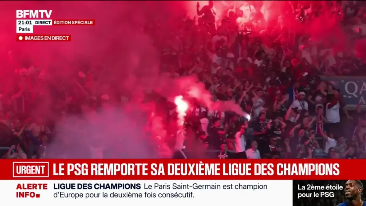 PSG fans celebrating in Paris