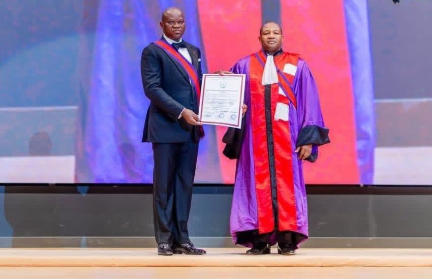 Portrait of Brice Clotaire Oligui Nguema receiving academic honor
