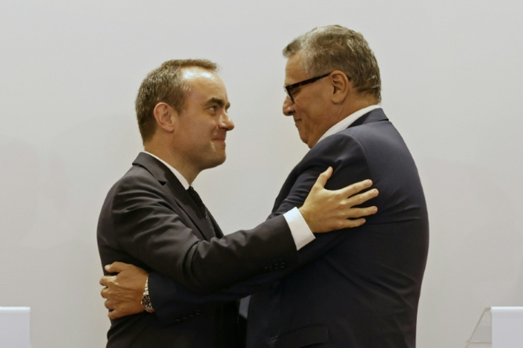 Sébastien Lecornu and Aziz Akhannouch exchange a handshake after their meeting in Rabat