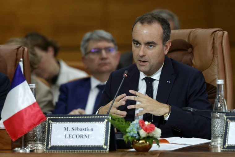 Sébastien Lecornu delivers opening remarks during a plenary session with Moroccan ministers